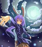  animal_ears bunny_ears full_moon long_hair minoinomi moon night outstretched_arms pleated_skirt purple_hair red_eyes reisen_udongein_inaba skirt solo spread_arms touhou 