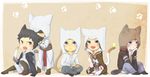  alex_mercer altair_ibn_la-ahad animal_ears assassin's_creed assassin's_creed_(series) assassin's_creed_ii bad_id bad_pixiv_id belt between_legs black_eyes black_hair blue_eyes brown_hair bug butterfly cape cat_paws cat_tail chibi collarbone crossover desmond_miles ezio_auditore_da_firenze fang feathers hood indian_style insect jewelry malik_al-sayf mujina_(hook) multiple_boys necklace odd_one_out paw_print paws prototype_(game) robe sash shaded_face sitting smile tail v_arms younger 