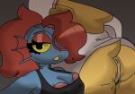  alphys animal_humanoid anthro blue_body bodily_fluids butt duo eyewear female female/female fish fish_humanoid genital_fluids gills glasses hair humanoid leftyfornsfw lizard marine marine_humanoid pussy_juice red_hair reptile scalie sharp_teeth teeth undertale_(series) undyne yellow_body yellow_eyes 