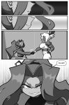 2026 absurd_res big_breasts bodily_fluids breasts clothed clothed_female clothed_human clothing comic cuchuflin detailed_background determined dialogue digital_drawing_(artwork) digital_media_(artwork) duo english_text female female_human frown gesture greyscale hair handshake hi_res human human_only long_hair mammal mia_(cuchuflin) monochrome muscular muscular_female muscular_human not_furry onomatopoeia open_mouth open_smile outside ponytail romi_(cuchuflin) size_difference smile smirk sound_effects speech_bubble sweat sweatdrop talking_to_another text
