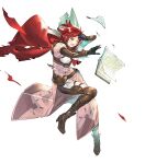  1girl bangs belt boots breasts capelet dress earrings elbow_gloves fire_emblem fire_emblem:_three_houses fire_emblem_heroes fire_emblem_warriors:_three_hopes full_body gloves highres jewelry long_dress medium_breasts monica_von_ochs non-web_source pants puffy_sleeves red_eyes red_hair short_hair solo taroji thigh_boots transparent_background 