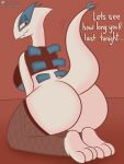  anthro bedroom_eyes big_butt black_clothing breasts butt clothing dialogue euphorica female fishnet generation_2_pokemon hi_res hindpaw legendary_pokemon lingerie lugia narrowed_eyes ng nintendo paws pokemon pokemon_(species) presenting presenting_hindquarters seductive solo video_games 