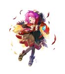  1girl alternate_costume black_dress boots capelet child dress facial_mark fae_(fire_emblem) feather_trim female_child fire_emblem fire_emblem:_the_binding_blade fire_emblem_heroes forehead_mark gold_trim gradient gradient_clothes green_eyes highres long_sleeves non-web_source official_art pantyhose pointy_ears satoupote shiny shiny_hair short_dress short_hair transparent_background 