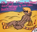 anthro armadillo arthropod beach blue_sky blush bodily_fluids brown_body brown_claws brown_fur claws cloud confusion crab crustacean decapod ears_down eyelashes fangs feet fur holding_butt humor innuendo kick lying malacostracan male mammal minicomic nervous nipples nude on_side pink_nose pivoted_ears presenting profanity pun rainbow_flag rainbow_symbol rillian_(snufflesnuf) sand_castle sculpture seaside shell shovel sky snufflesnuf soles solo sweat teeth tempting_fate toe_claws toes tools vandalism xenarthran yellow_shell