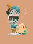  :< artist_name blush blush_stickers brown_background character-themed_food closed_mouth commentary_request dessert food glass heart highres no_humans parfait pokemon pokemon_(creature) shino_bloom shroomish simple_background solid_oval_eyes solo 