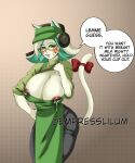  absurd_res anthro big_breasts blue_hair bodily_fluids breast_milking breasts clothed clothing domestic_cat english_text eyewear felid feline felis female glasses hair hat headgear headwear hi_res huge_breasts i_mean_breast_milk karen_(smg4) lactating mammal meme milk nipples smg4 solo text unknown_artist white_body white_hair work_uniform 