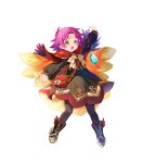  1girl alternate_costume black_dress boots capelet child dress facial_mark fae_(fire_emblem) feather_trim female_child fire_emblem fire_emblem:_the_binding_blade fire_emblem_heroes forehead_mark gold_trim gradient gradient_clothes green_eyes highres long_sleeves non-web_source official_art pantyhose pointy_ears satoupote shiny shiny_hair short_dress short_hair transparent_background 