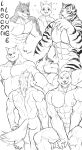  absurd_res anthro canid canine claws countershade_face countershade_fur countershading facial_scar felid forehead_scar fur hi_res lagoon_lounge male mammal monochrome muscular muscular_anthro muscular_male open_mouth open_smile pantherine scar smile striped_body striped_fur stripes tetae tiger 