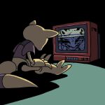  1other abra commentary crt facing_away horror_(theme) other_focus pokemon pokemon_(creature) saboteri_(savot) shadow sitting solo static television 