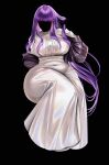  1girl belly black_background blending breasts brown_jacket covered_navel dress faceless faceless_female fern_(sousou_no_frieren) highres holding_own_hair invisible_chair jacket large_breasts myuutew off_shoulder plump purple_hair sitting solo sousou_no_frieren thick_thighs thighs unfinished white_dress wide_hips 