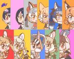  african_penguin_(kemono_friends) animal_costume animal_ear_fluff animal_ears black_hair blonde_hair blue_hair brown_hair brown_long-eared_bat_(kemono_friends) caracal_(kemono_friends) closed_mouth coyote_(kemono_friends) dire_wolf_(kemono_friends) ef63_11 geoffroy&#039;s_cat_(kemono_friends) grey_hair humboldt_penguin_(kemono_friends) island_fox_(kemono_friends) jungle_cat_(kemono_friends) kemono_friends kemono_friends_v_project large-spotted_genet_(kemono_friends) long_hair looking_at_viewer multicolored_hair multiple_girls open_mouth orange_hair short_hair siberian_chipmunk_(kemono_friends) simple_background tail virtual_youtuber white_hair 