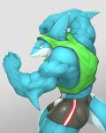  anthro blue_body blue_skin captainjohkid clothed clothing countershading fish hi_res male marine muscular muscular_anthro muscular_male pose shark sharp_teeth solo teeth 