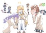  !? 1boy 6+girls :/ a_certain_high_school_uniform balloon black_hair blazer blonde_hair blue_sailor_collar blue_skirt blush bound bound_wrists bowing breasts brown_hair brown_jacket camera carrying character_request collared_shirt commentary_request confetti covering_own_mouth drill_hair gekota grey_skirt hat head_wreath highres hokaze_junko holding holding_camera holding_phone jacket kamijou_touma large_breasts long_hair long_sleeves miniskirt misaka_mikoto multiple_girls neckerchief party_hat party_popper phone plaid_clothes plaid_skirt pleated_skirt princess_carry purple_hair red_neckerchief ritsuko_mkt sailor_collar sakugawa_school_uniform saten_ruiko school_uniform shirai_kuroko shirt shokuhou_misaki short_hair skirt taking_picture thighhighs toaru_kagaku_no_railgun toaru_majutsu_no_index tokiwadai_school_uniform twintails uiharu_kazari white_background white_shirt white_thighhighs winter_uniform 