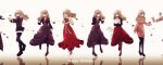  1girl absurdres black_dress black_jacket blonde_hair choker dress eyepatch food frilled_choker frills fur-trimmed_jacket fur_trim highres higyaku_no_noel ice_cream jacket long_hair medical_eyepatch multiple_persona nanoko noel_cerquetti red_dress severed_arm severed_limb sweater 