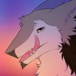  1:1 ambiguous_gender anthro cheek_tuft chin_tuft facial_tuft famir_(artist) fur glistening glistening_eyes grey_body grey_ears grey_fur headshot_portrait hi_res looking_at_viewer narrowed_eyes neck_tuft open_mouth pink_tongue portrait sergal simple_background solo teeth tongue tuft white_body white_fur yellow_eyes 