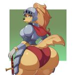  alternate_version_at_source amelia_steelheart anthro armor big_breasts big_butt breasts brown_hair butt canid canine canis clothing domestic_dog female hair headgear helmet hi_res huge_butt looking_at_viewer looking_back mammal melee_weapon panties ponytail solo spiralingstaircase sword tan_body thick_thighs underwear weapon wide_hips yellow_eyes 