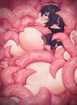  1girl anal black_hair blush breasts brown_dust_(series) brown_dust_2 censored grabbed_by_tentacles highres large_breasts loen_(brown_dust) long_hair mosaic_censoring nana_merou nipples nude pointy_ears purple_eyes restrained solo spread_legs suction_tentacles tentacle_in_mouth tentacle_pit tentacle_sex tentacles torn_clothes triple_penetration vaginal 