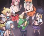  5girls alligator aqua_hair black_hair blonde_hair blue_eyes blue_hair blush breasts choker cleavage crocodilian crowbar earrings fang fish_tail gawr_gura gradient_hair grin hair_ornament hand_on_hip hat highres hololive hololive_english investigator_(amelia_watson) jewelry large_breasts leaning_forward long_hair medium_hair mini_hat mini_top_hat mole mole_on_breast mori_calliope multicolored_hair multiple_girls navel ninomae_ina&#039;nis open_mouth orange_hair pink_eyes pink_hair pointy_ears ponytail shark_hair_ornament shark_tail sharp_teeth skirt small_breasts smile smirk syringe tail takanashi_kiara teeth tentacle_hair thighhighs top_hat two_side_up virtual_youtuber watson_amelia zedd_(zedgawr) 