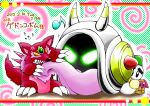 2012 angry animate_inanimate behind_another canid canine canis chasoba11 chilly_(kirby) claws dated demon_beast domestic_dog elemental_creature english_text feral forehead_gem fur gastropod gem glowing glowing_eyes green_eyes grey_shell japanese_description japanese_text kirby:_right_back_at_ya! kirby_(series) licking licking_another machine maimaigon mammal mineral_fauna mollusk musical_note musical_symbol nintendo pattern_background red_body red_fur robot robot_feral robot_pet_(kirby) shell simple_background snail snow snow_creature symbol teeth text tongue wolfwrath yellow_eyes
