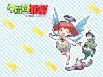  alien black_eyes black_hair bow bowtie cardigan copyright_name frog hat hinata_fuyuki hinata_natsumi hood hoodie keroro keroro_gunsou long_hair motor_vehicle motorcycle official_art official_wallpaper one_eye_closed pink_hair red_eyes school_uniform shirt short_hair simple_background skirt socks star_(symbol) twintails yoshizaki_mine 