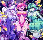  3girls absurdres blonde_hair breasts cleavage earrings fuji_den_fujiko gradient_hair green_hair highres jewelry large_breasts long_hair looking_at_viewer marina_(omori) medusa_(omori) molly_(omori) monster_girl multicolored_hair multiple_girls navel necklace omori open_mouth parted_lips pink_eyes pink_hair red_eyes sharp_teeth short_hair slime_girl smile teeth tentacle_hair tentacles upper_teeth white_hair yellow_eyes 