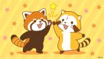  ailurid biped black_body black_eyes brown_body countershading dot_eyes duo feral gesture high_five mammal official_art paws procyonid raccoon rascal_(rascal_the_raccoon) rascal_the_raccoon red_panda yellow_body 