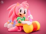 3d_(artwork) 4:3 5_toes absurd_res amy_rose anthro barefoot black_eyes classic_amy_rose classic_sonic_(universe) digital_media_(artwork) discarded_footwear eulipotyphlan eyelashes feet female hedgehog hi_res kneeling looking_at_viewer mammal milkmeister3d piko_piko_hammer pink_body sega shoes_removed simple_background smile solo sonic_the_hedgehog_(series) toes