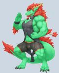  anthro asian_mythology captainjohkid clothed clothing dragon east_asian_mythology green_body green_skin hi_res male muscular muscular_anthro muscular_male mythology ninggeez solo 