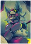 2023 accidentalaesthetics anthro big_breasts bit_gag blindfold bondage_gear bondage_gloves breasts cheek_tuft clothing collar colored covered_eyes facial_tuft fangs felid female gag gagged handwear jaxi_(accidentalaesthetics) leash mammal nipples pantherine shaded simple_background solo teeth tiger tuft turf_tiger