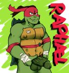  anthro balls bandage bandanna big_breasts breasts genitals hand_on_hip holding_balls holding_penis kerchief male momoskinks nipples penis pose raphael_(tmnt) reptile scalie sharp_teeth solo solo_focus teenage_mutant_ninja_turtles teeth turtle 