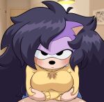  anthro big_breasts blush bodily_fluids bottomwear breast_play breasts clothed clothing dic_entertainment digital_media_(artwork) duo eulipotyphlan european_hedgehog female four-pundo fur genital_fluids hair hedgehog hi_res looking_at_viewer male male/female mammal purple_body purple_fur purple_hair queen_aleena_hedgehog sega sex sonic_the_hedgehog_(series) sonic_underground sweat sweatdrop sweater tamers12345's_sonic_underground titfuck topwear turtleneck 