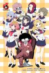  6+girls :d adjusting_eyewear ahoge arched_bangs arm_at_side arm_behind_back arm_rest armchair ascot badge bare_legs barefoot black_hair black_sailor_collar black_shoes black_skirt black_socks black_thighhighs blazer blonde_hair blue_eyes blue_hair blue_neckerchief book bow bowtie bracelet breast_pocket breasts bright_pupils brooch brown_jacket brown_pants brown_shoes button_badge buttons chair clenched_hand closed_mouth coke-bottle_glasses collarbone copyright_name copyright_notice crossed_legs double-breasted dress_shirt drill_hair fake_facial_hair fake_mustache flat_chest fluffy_hair forehead full_body gem glasses grey_hair hair_between_eyes hair_bobbles hair_bow hair_ornament hair_ribbon hairband half-closed_eyes hand_on_eyewear hand_on_own_chest hand_on_own_face hand_on_own_hip hand_to_own_mouth hand_up highres holding holding_book holding_magnifying_glass holding_stuffed_toy hugging_book hugging_object jacket jewelry large_breasts leg_warmers light_blush loafers long_hair looking_at_viewer magnifying_glass medium_hair multiple_girls neck_ribbon neckerchief necktie official_art ojou-sama_pose one_eye_closed one_side_up opaque_glasses open_mouth pants pink_eyes pink_hair plaid_background pleated_skirt pocket polipan promotional_art red_ascot red_bow red_bowtie red_eyes red_gem red_hair red_neckerchief red_necktie ribbon sailor_collar sailor_shirt school_uniform serafuku shaded_face shirt shoes short_sleeves single_stripe sitting skirt sleepy sleeve_cuffs small_breasts smile socks sparkling_eyes standing stuffed_animal stuffed_rabbit stuffed_toy teeth thighhighs twintails upper_teeth_only v-shaped_eyebrows v_arms w watanabe_akio wavy_mouth white_background white_leg_warmers white_shirt white_socks yellow_background yellow_bow yellow_eyes yellow_hairband yellow_ribbon 