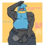 anthro balls barazoku belly black_body clothed clothing collar generation_2_pokemon genitals hi_res hood humanoid male muscular nintendo pecs penis pokemon pokemon_(species) removing_pants solo text the_kaitzer vein veiny_penis wobbuffet