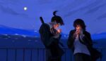  1boy 1girl 7i_g black_necktie black_suit chainsaw_man cigarette formal_clothes hayakawa_aki himeno_(chainsaw_man) jacket necktie smoking suit suit_jacket topknot weapon weapon_on_back 