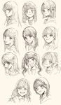  6+girls commentary_request hair_ornament hanamiya_nina hasu_no_sora_school_uniform hayama_fuka highres kan_kanna kurusu_rin lineart miyake_miu monochrome multiple_girls nirei_nozomi nonaka_kokona ponytail portrait real_life sakurai_hina sasaki_kotoko school_uniform shin_(shnnnnrn1) shindou_amane tsukine_kona twintails 