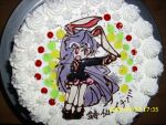  animal_ears bad_source black_shoes black_suit blazer cake cake_(medium) dated finger_gun food food_art_(medium) food_focus full_body icing jacket long_hair miniskirt necktie no_humans open_mouth pale_skin photo_(medium) pink_eyes pink_skirt purple_hair rabbit_ears rabbit_girl red_necktie reisen_udongein_inaba shoes skirt solo sprinkles suit touhou unconventional_media 