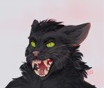  2018 anthro black_eyebrows black_hair black_lips bust_portrait cheek_tuft dated domestic_cat eyebrows facial_tuft famir_(artist) fangs felid feline felis fur glistening glistening_eyes green_eyes green_sclera grey_body grey_ears grey_fur grey_inner_ear_fluff hair inner_ear_fluff lips looking_at_viewer male mammal mouth_shot neck_tuft nude open_mouth portrait red_nose red_tongue short_hair signature simple_background solo tongue tuft whiskers white_background 