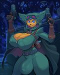 2025 angela_cross anthro areola_outline balls_outline big_breasts biped blue_eyes breasts bulge cape censored censored_genitalia censored_nipples censored_penis cleavage cleavage_overflow clothed clothing detailed_bulge eyewear genital_outline gloves goggles gun gynomorph handwear huge_breasts intersex lombax looking_at_viewer mammal nipple_outline pixelated ranged_weapon ratchet_and_clank signature snao solo sony_corporation sony_interactive_entertainment space spacesuit suit weapon yellow_body
