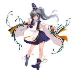  1girl artist_request blue_eyes boots full_body game_asset grey_hair hat japanese_clothes kariginu long_hair long_sleeves looking_at_viewer mononobe_no_futo non-web_source official_art open_mouth pom_pom_(clothes) ponytail purple_boots purple_hat ribbon-trimmed_sleeves ribbon_trim self-datamine simple_background solo tate_eboshi touhou touhou_arcadia_record transparent_background wide_sleeves 
