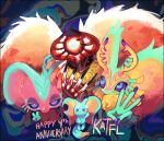  anniversary antlers black_sclera blue_eyes chaos_elfilis claws colored_sclera commentary elfilin english_commentary fecto_elfilis fecto_forgo fecto_forgo_(larva) finger_counting fingernails highres horns kamabokobun kirby_(series) kirby_and_the_forgotten_land long_fingernails looking_at_viewer multicolored_eyes multiple_persona notched_ear purple_eyes purple_nails purple_sclera sweatdrop tail two-tone_eyes yellow_fur 