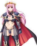  1girl armor armored_boots bikini_armor black_cape black_gloves black_thighhighs blush boots braid breasts cape cleavage clenched_hands closed_mouth corruption cowboy_shot dark_persona demon_girl demon_horns elbow_gloves faulds fingerless_gloves frown game_asset gauntlets gem gloves greaves groin hair_between_eyes horns knee_pads kumacchi large_breasts large_variant_set legs_apart loincloth long_hair looking_at_viewer navel non-web_source official_art pauldrons pink_eyes pink_hair red_cape red_eyes ribbon see-through_clothes self-datamine shinomiya_rurina shoulder_armor showgirl_skirt shugo_seijo_prism_saber simple_background skirt solo standing tachi-e thighhighs tiara transparent_background vambraces variant_set 