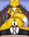 absurd_res anal anal_penetration anthro anus balls bandai_namco butt canid canine canis digimon digimon_(species) dildo dildo_in_ass dildo_insertion dominant dominant_female duo female female_penetrating female_penetrating_male fluffy fox fox_tail genitals hi_res hybrid male male/female male_penetrated mammal penetration plug plug_insertion renamon sex sex_toy sex_toy_in_ass sex_toy_insertion shonow skade_(artist) wolf 