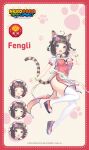  1girl ahoge angry animal_ear_fluff animal_ears animal_hands apron beads bell blue_eyes blush bob_cut bracelet braid breasts brown_fur brown_hair cat_ears cat_girl cat_paws cat_tail character_name chinese_clothes chinese_text cleavage clenched_hand closed_eyes closed_mouth clothing_cutout clothing_request copyright_name dress fengli_(nekopara) flower hair_beads hair_flower hair_ornament hand_up happy jade_bracelet jewelry long_tail looking_at_viewer medium_hair multicolored_dress multicolored_fur multicolored_shoes name_tag nekopara nekopara_sekai_connect official_art open_mouth pale_skin paw_print paw_print_background pink_flower puffy_sleeves sayori_(neko_works) shoes short_sleeves smile striped_tail surprised tail thigh_cutout thighhighs twin_braids waist_apron white_apron white_thighhighs 