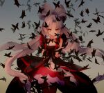  1girl black_butterfly black_dress bow-shaped_hair bug butterfly commentary_request cowboy_shot crossed_arms curtained_hair dress go!_princess_precure grey_hair highres long_hair looking_at_viewer overskirt pointy_ears precure red_eyes solo twilight_(precure) very_long_hair yukiumisaka 
