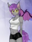  anthro bat_pony bat_wings battybuttguy_(artist) big_ears bike_shorts bottomwear breasts cleavage clothed clothing colli_battybuttguy equid equine female friendship_is_magic hasbro horse mammal membrane_(anatomy) membranous_wings my_little_pony piercing pony pupils shirt shorts skinny slit_pupils solo spandex tank_top tight_clothing topwear wings 