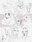  anthro claws collar eyeshadow felid female fish group hi_res lion lips lipstick makeup mammal marine monochrome open_mouth orinvega pantherine pigtails sergal shark sketch whiskers 