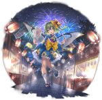  1girl aerial_fireworks alternate_costume blue_kimono blush cotton_candy daiyousei dango fairy fairy_wings fireworks food full_body game_asset green_eyes green_hair hair_between_eyes holding holding_cotton_candy holding_food japanese_clothes kimono long_hair long_sleeves misekiss non-web_source obi official_art open_mouth people sanshoku_dango sash self-datamine side_ponytail silhouette simple_background smile socks solo solo_focus summer_festival tabi touhou touhou_arcadia_record transparent_background wagashi white_socks wide_sleeves wings 