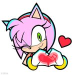  1girl amy_rose closed_mouth copyright_notice furry furry_female green_eyes hairband heart looking_at_viewer lowres official_art one_eye_closed red_hairband simple_background solo sonic_(series) upper_body white_background 