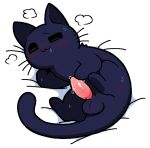 2026 aroused_face balls bedding bedding_background black_body black_fur blush bodily_fluids cat_smile cat_tail cel_shading digital_drawing_(artwork) digital_media_(artwork) domestic_cat erection felid feline felis feral front_view fur genital_fluids genitals glistening glistening_genitalia glistening_penis green_eyes half-closed_eyes hand_on_penis male male_feral mammal monotone_body monotone_fur narrowed_eyes paws penis pictographics plumflavor precum quadruped saliva shaded simple_background solo steam sweat tapering_penis whiskers white_background