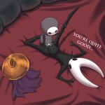 anthro arthropod bed bodily_fluids cum cum_inside darkmageorigin duo ejaculation female from_front_position furniture genital_fluids hi_res hollow_knight_(franchise) hornet_(hollow_knight) lying male male/female missionary_position on_back sex sherma_(hollow_knight:_silksong) team_cherry